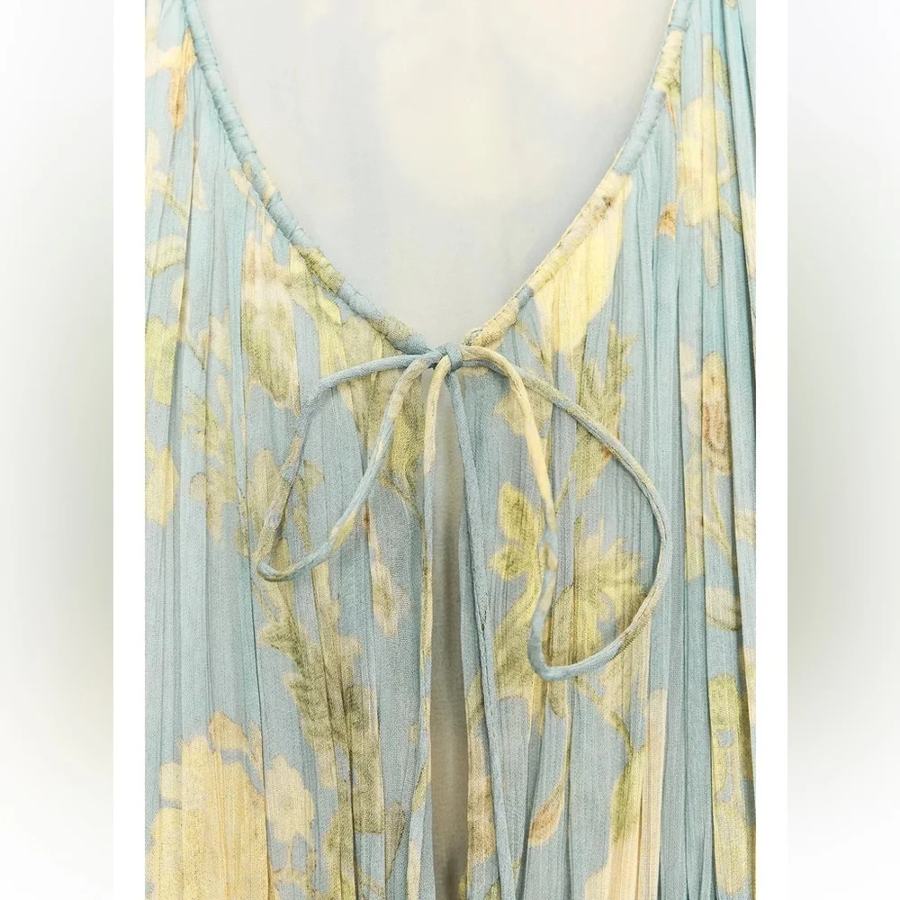 Bohemian Tie-Front Maxi Dress in Sage with Gold Floral - Picture 7 of 15